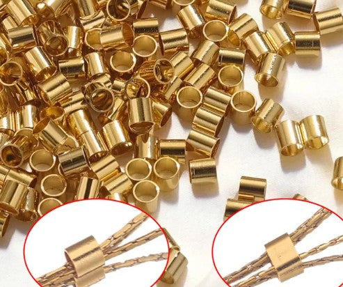 Crimp bead. High-quality 18-karat gold color for jewelry making. 2mm x 100 units