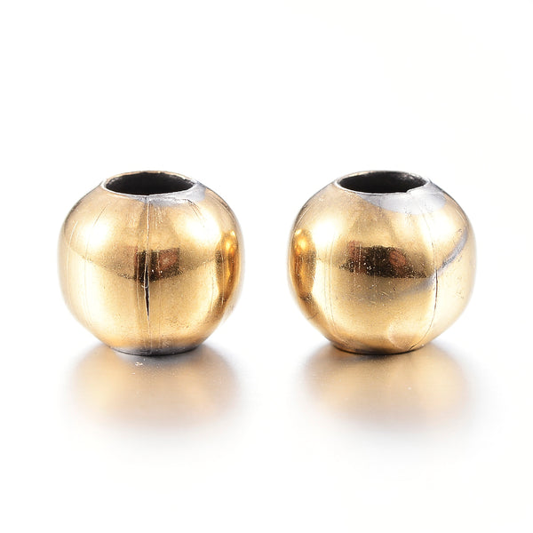 201 Stainless Steel Spacer Beads, Round, Real Gold Color