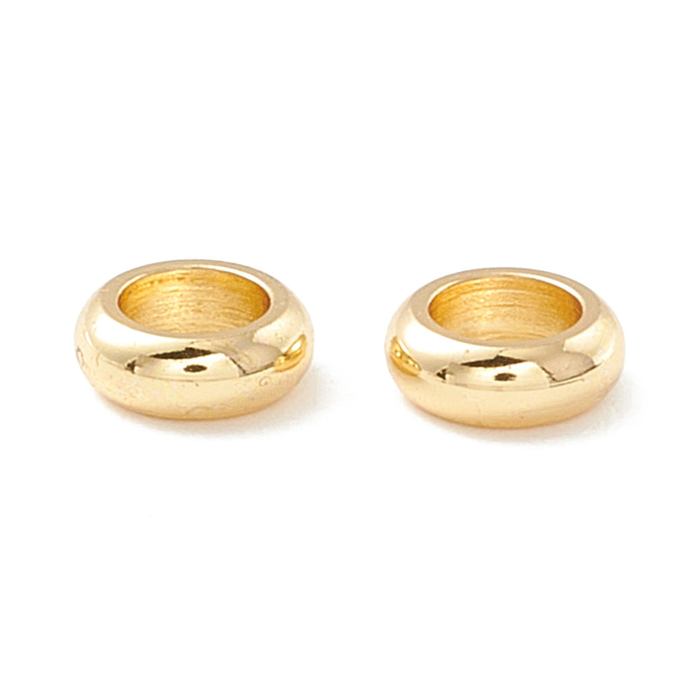 201 Stainless Steel Spacer Beads, Flat Round, Real Gold Color