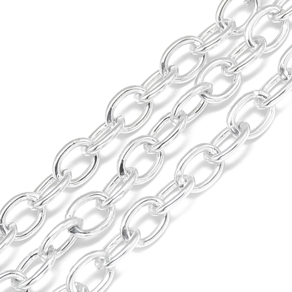 Chains Aluminum, silver, Oval, 9x6.5x1.4mm. (3 mts)