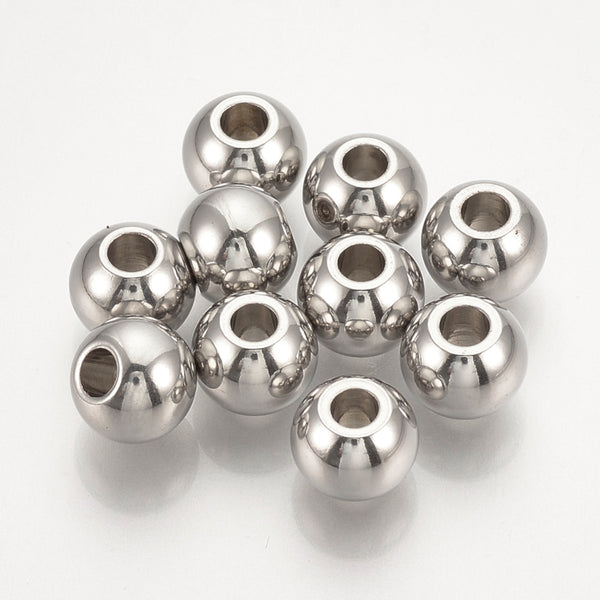 201 Stainless Steel Spacer Beads, Round, Stainless Steel Color